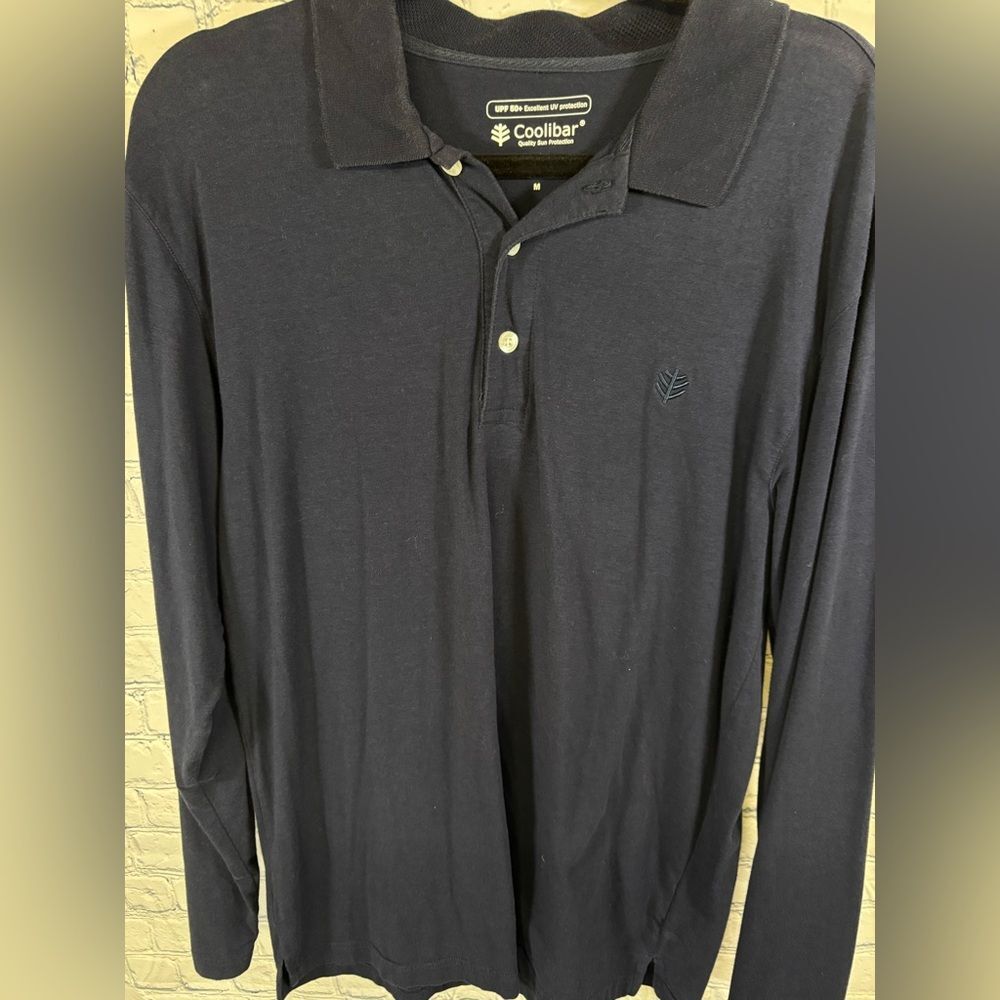 Coolibar Navy Blue Nautical Long Sleeved Polo Sun Protection UPF 50 Shirt M - Picture 2 of 8